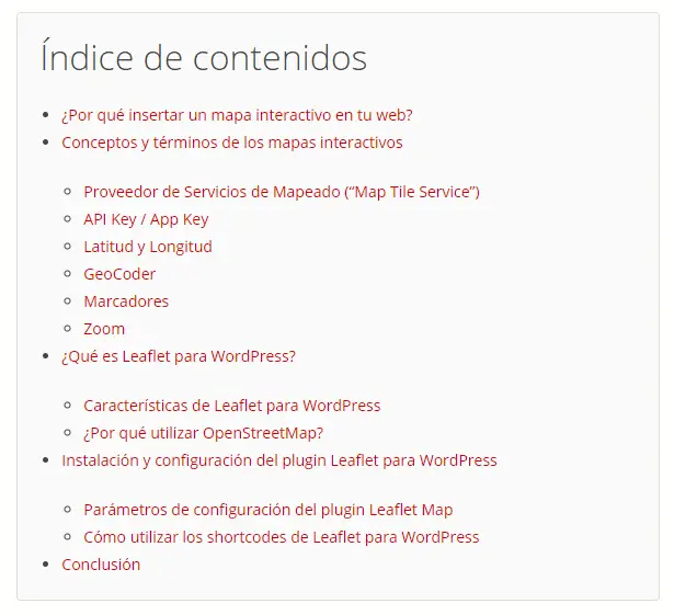 ejemplo de indice para mejorar la estructura de contenidos en webs