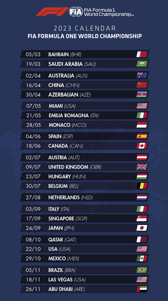 calendario completo de la formula 1 para la temporada 2023