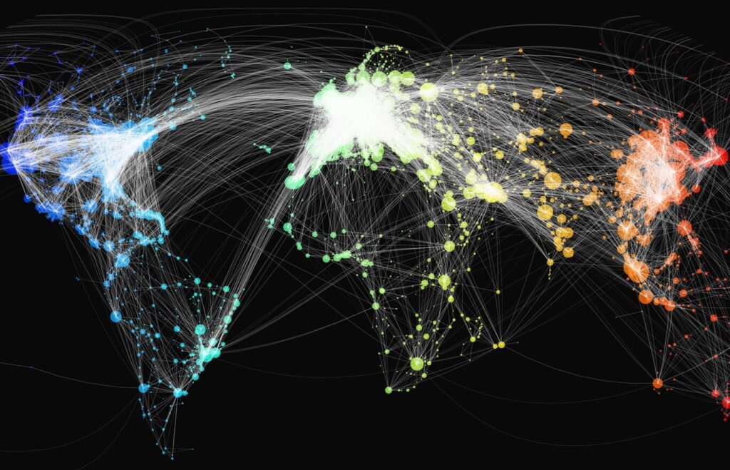 rutas aereas mundiales que conectan ciudades y continentes