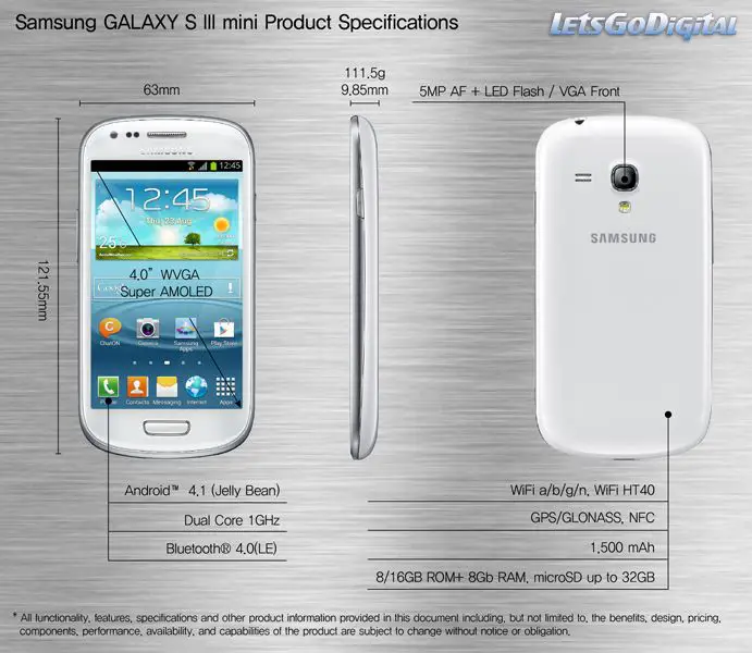 dimensiones y caracteristicas del samsung galaxy s3 mini